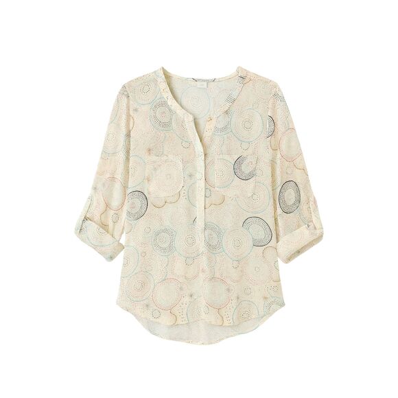 Lane Bryant Blouse 14/16 Cream Sheer Multicolor Print 3/4 Sleeve Business Casual - Picture 8 of 9